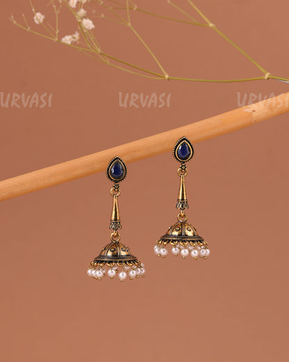 Oxidised -Gold Hanging Jhumka Earrings 1007