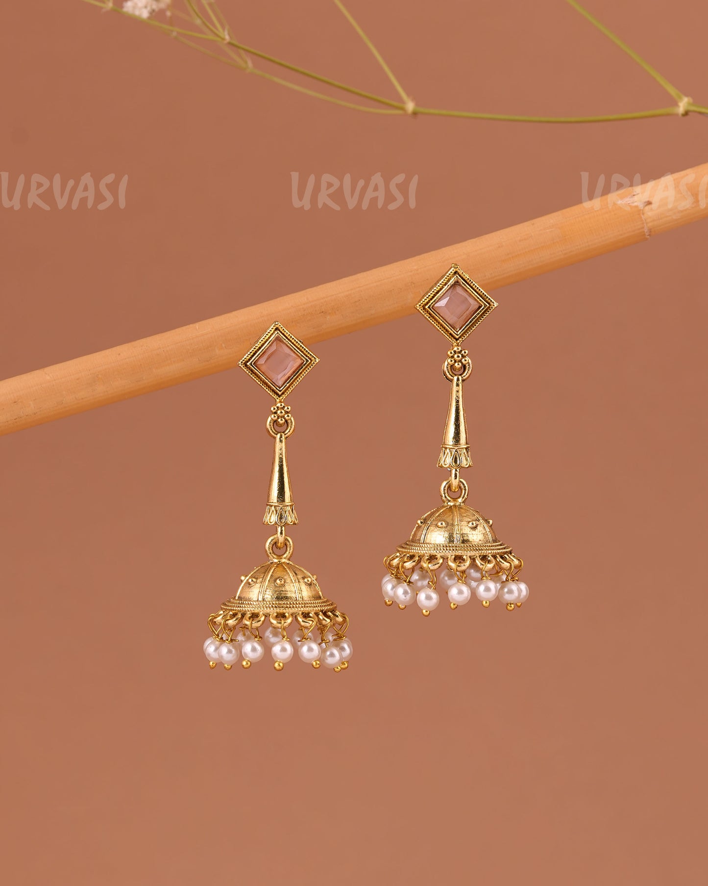 Gold-Toned Pearl Jhumka Earrings ER 1003