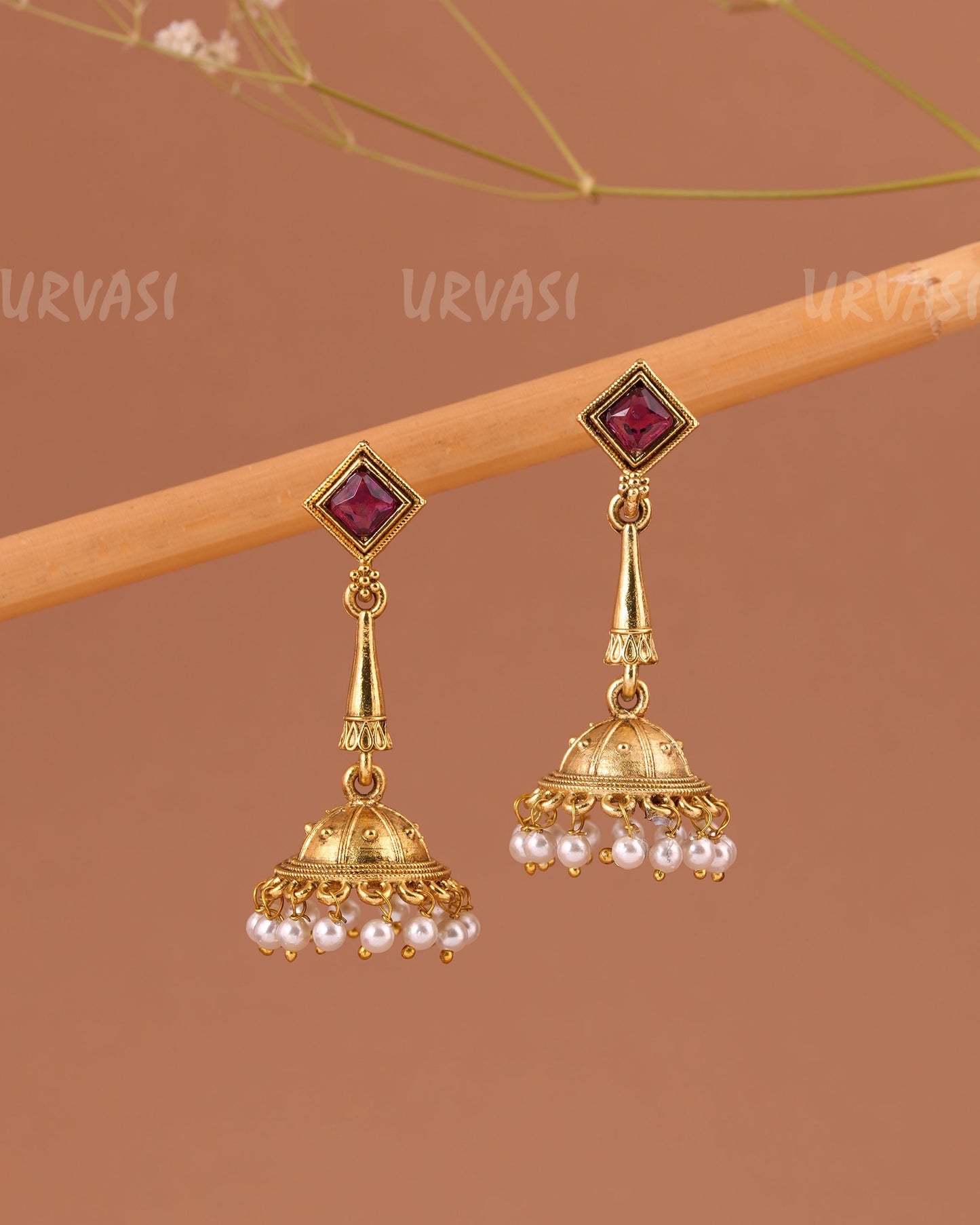 Gold-Toned Pearl Jhumka Earrings ER 1003