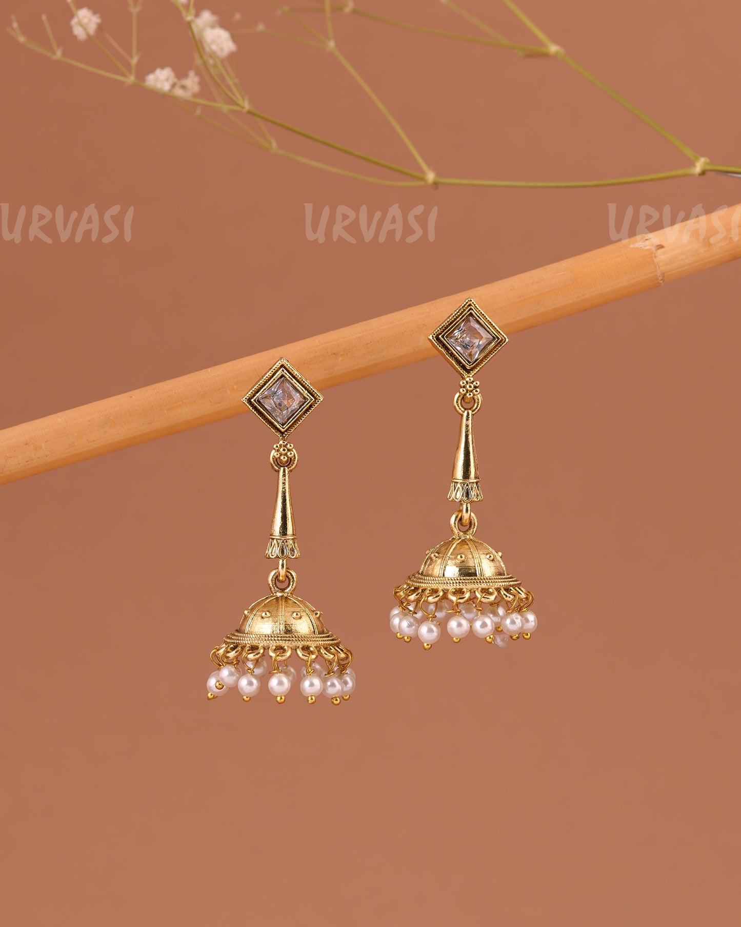 Gold-Toned Pearl Jhumka Earrings ER 1003
