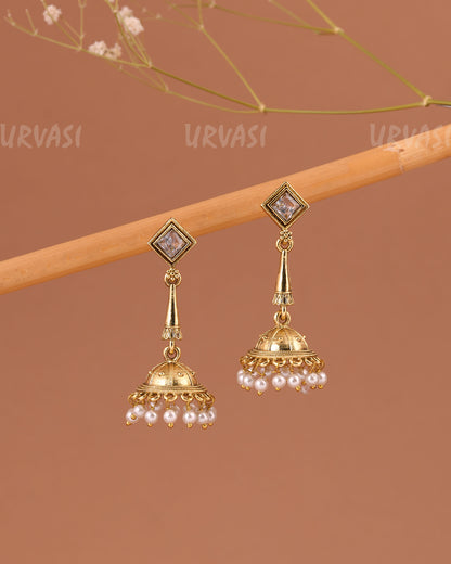 Gold-Toned Pearl Jhumka Earrings ER 1003