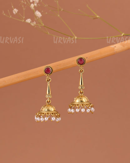 Oxidised Gold Jhumka Pearl Earrings ER 1002