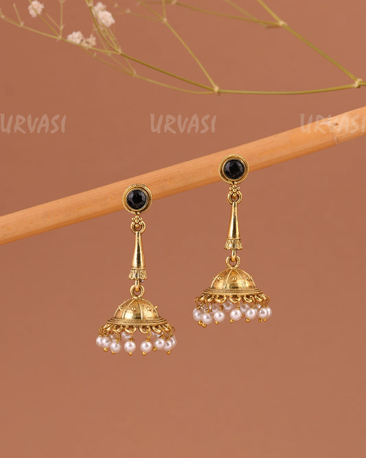 Oxidised Gold Jhumka Pearl Earrings ER 1002