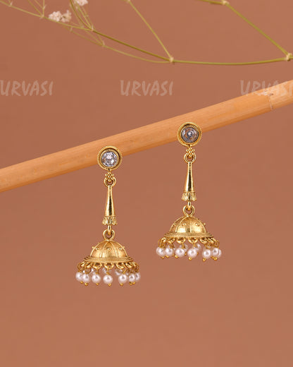 Oxidised Gold Jhumka Pearl Earrings ER 1002