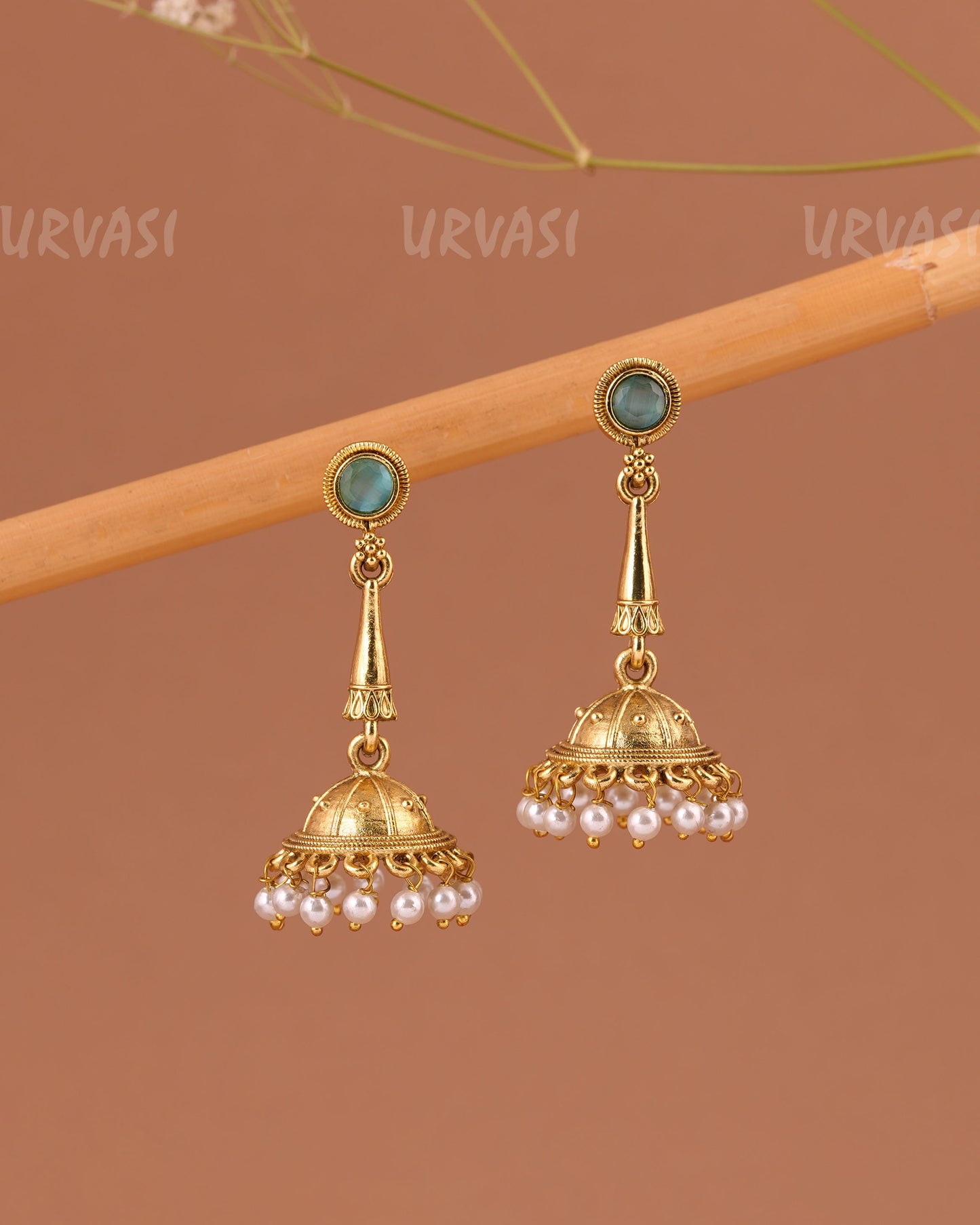 Oxidised Gold Jhumka Pearl Earrings ER 1002