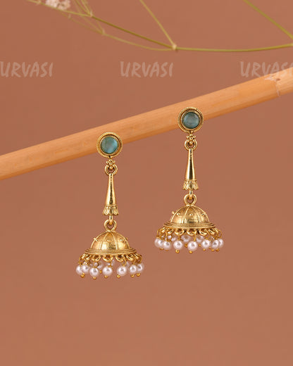 Oxidised Gold Jhumka Pearl Earrings ER 1002