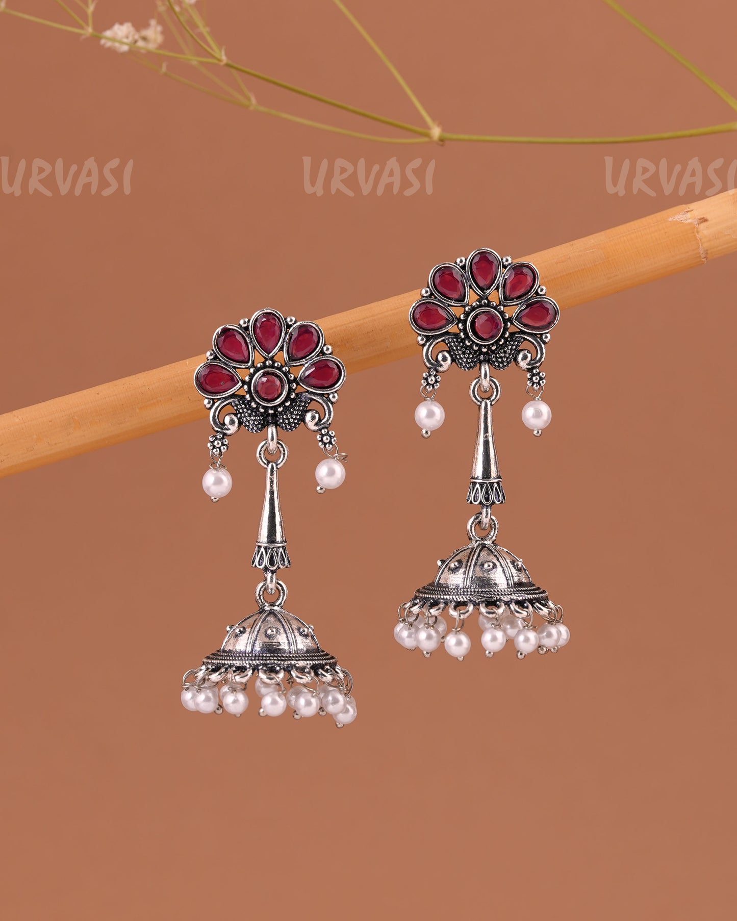 Oxidised Silver Peacock Motif Jhumka Pearl Earrings ER 999