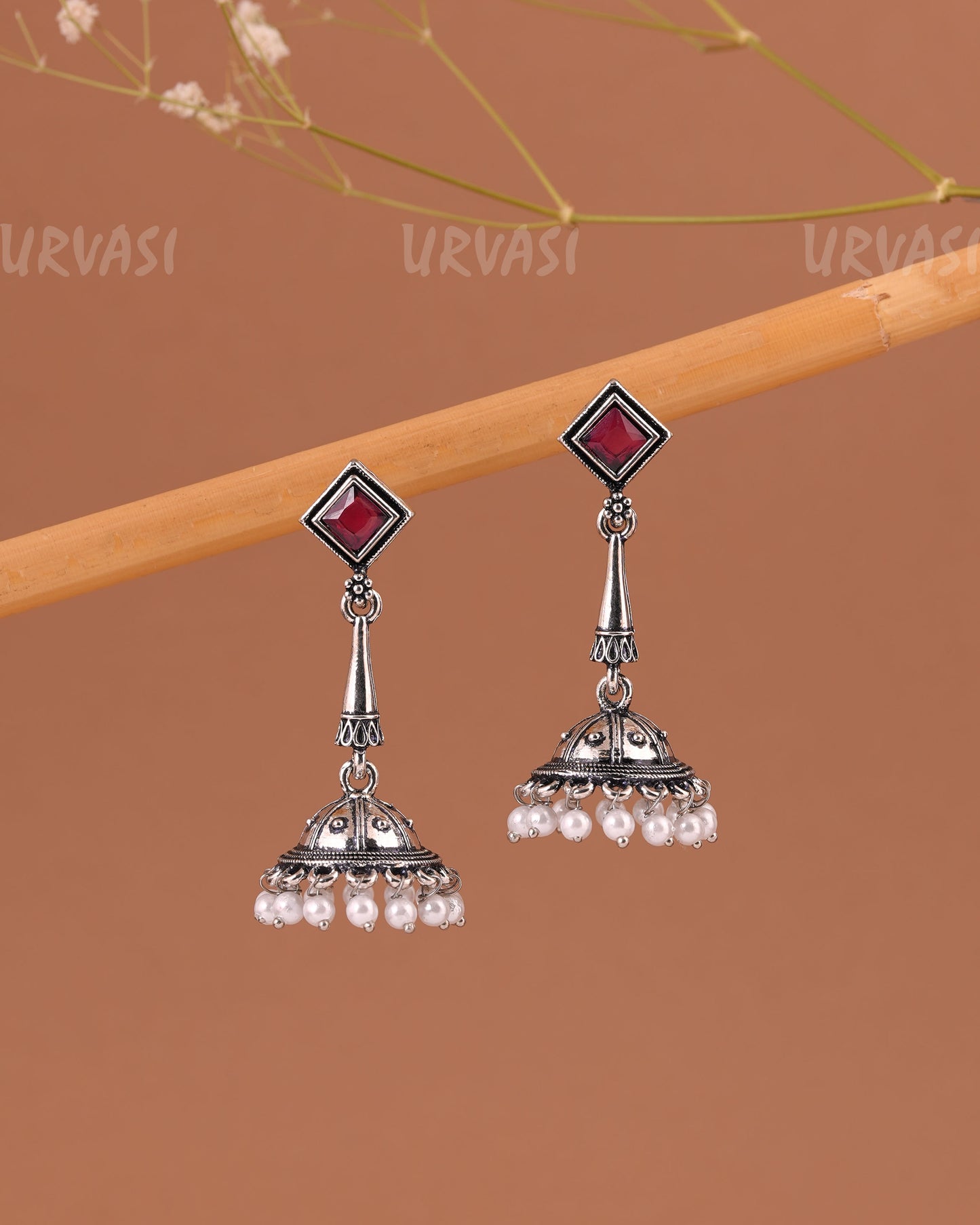 Oxidised Silver Pearl Hanging Jhumka Earrings ER 998