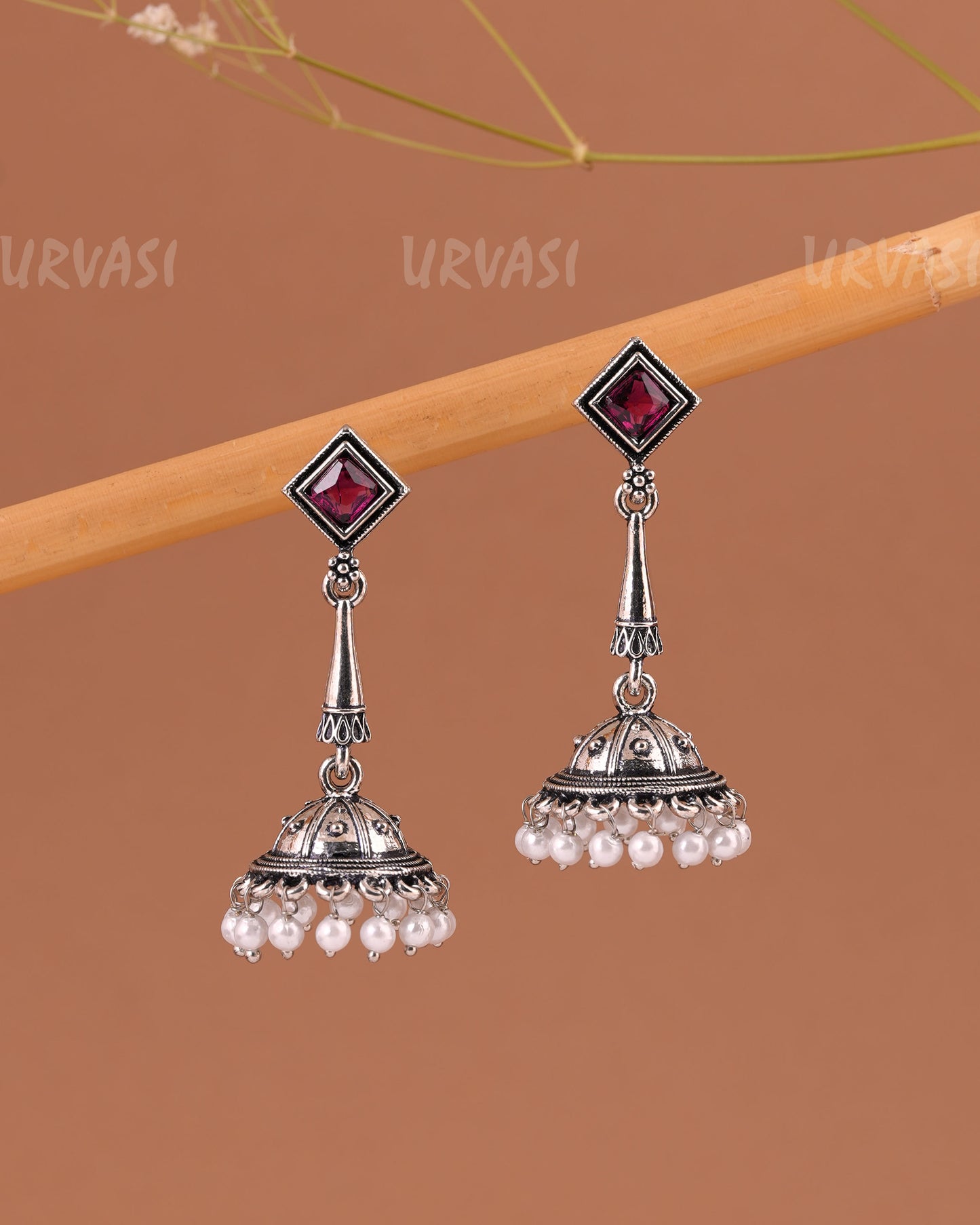 Oxidised Silver Pearl Hanging Jhumka Earrings ER 998