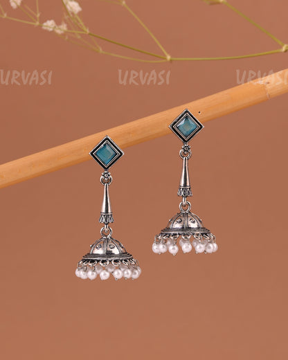 Oxidised Silver Pearl Hanging Jhumka Earrings ER 998