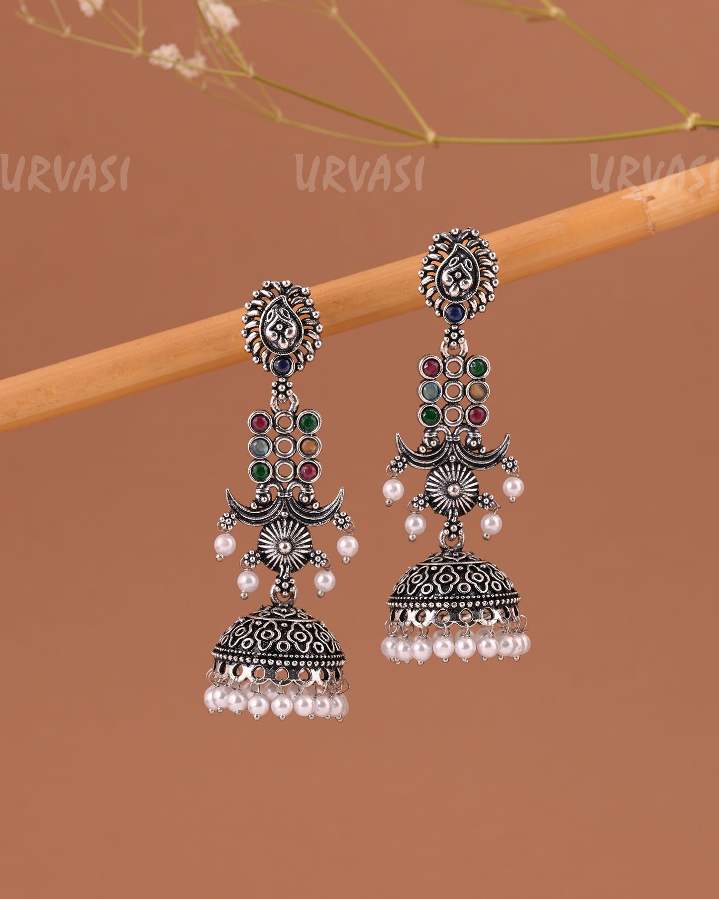 Oxidised Silver  Floral Jhumka Earrings  ER 1000