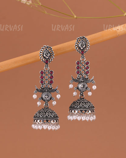 Oxidised Silver  Floral Jhumka Earrings  ER 1000
