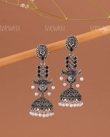 Oxidised Silver  Floral Jhumka Earrings  ER 1000