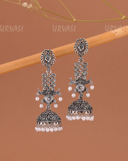 Oxidised Silver  Floral Jhumka Earrings  ER 1000