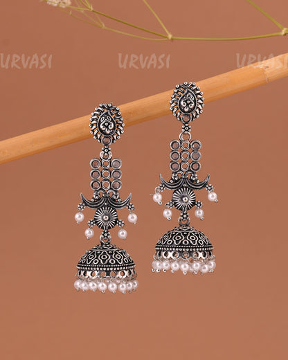 Oxidised Silver  Floral Jhumka Earrings  ER 1000