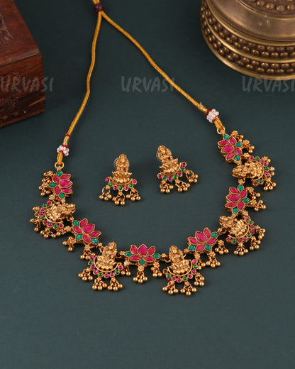 Gold-Toned Lotus Lakshmi Necklace 1613
