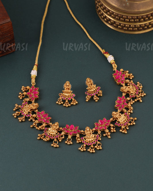 Gold-Toned Lotus Lakshmi Necklace 1613