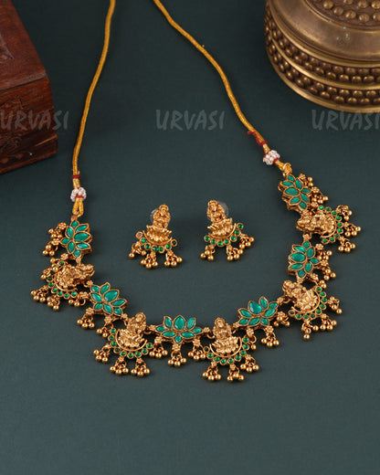 Gold-Toned Lotus Lakshmi Necklace 1613