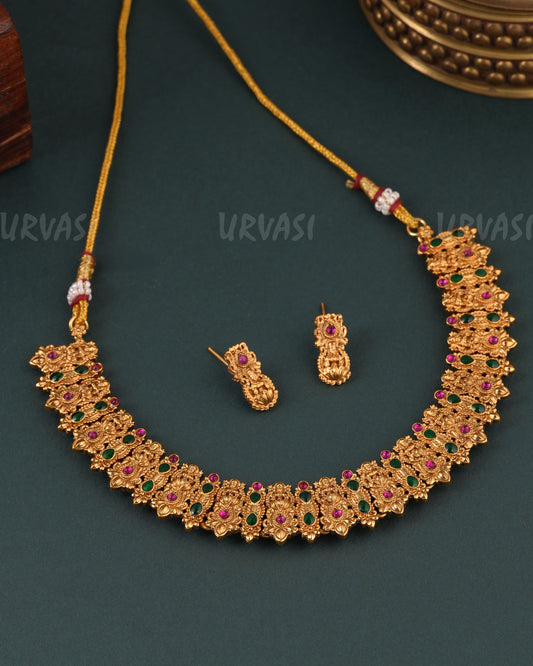 Gold-Toned Lakshmi Tear-Drop Necklace  1614