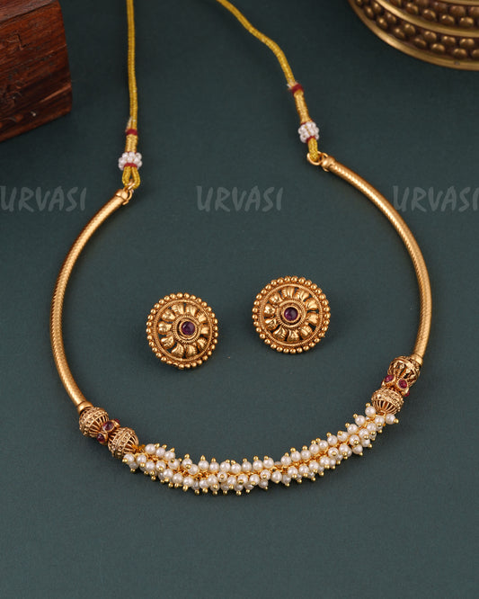 Gold-Polish Beaded Ghungroo Choker Necklace 1629
