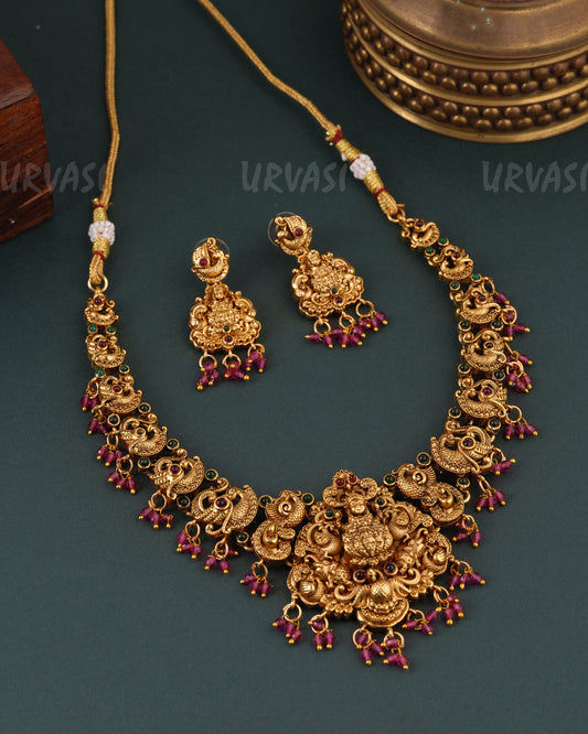 Gold-Toned Lakshmi Peacock Pendant Necklace 1634
