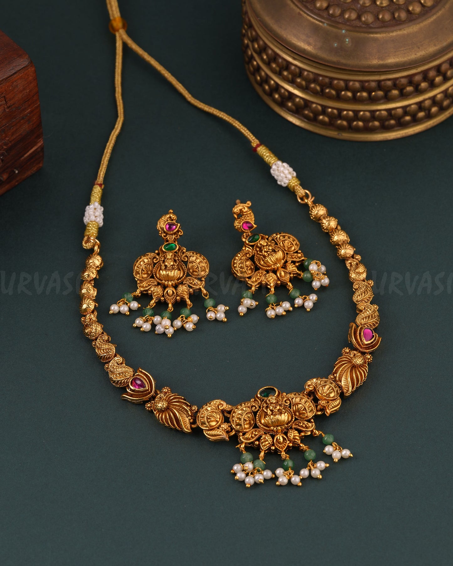 Gold-Toned Lakshmi Peacock Pearl Necklace 1639