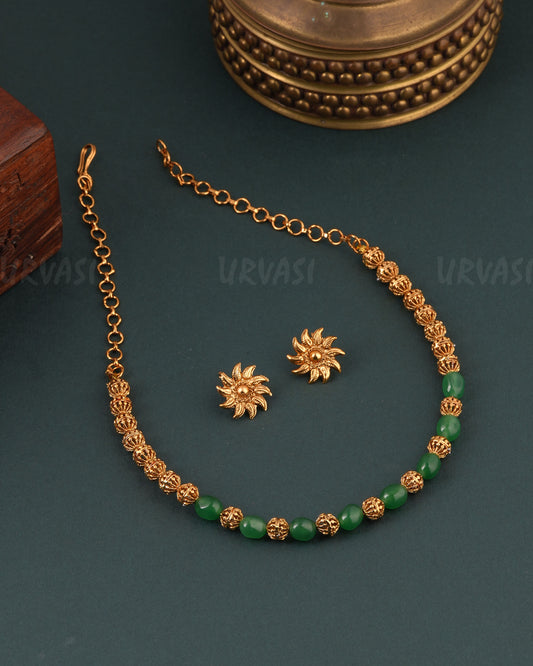 Gold-Toned Floral Designed Choker Necklace 1669
