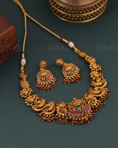 Gold - Toned Lakshmi Peacock Necklace 1659