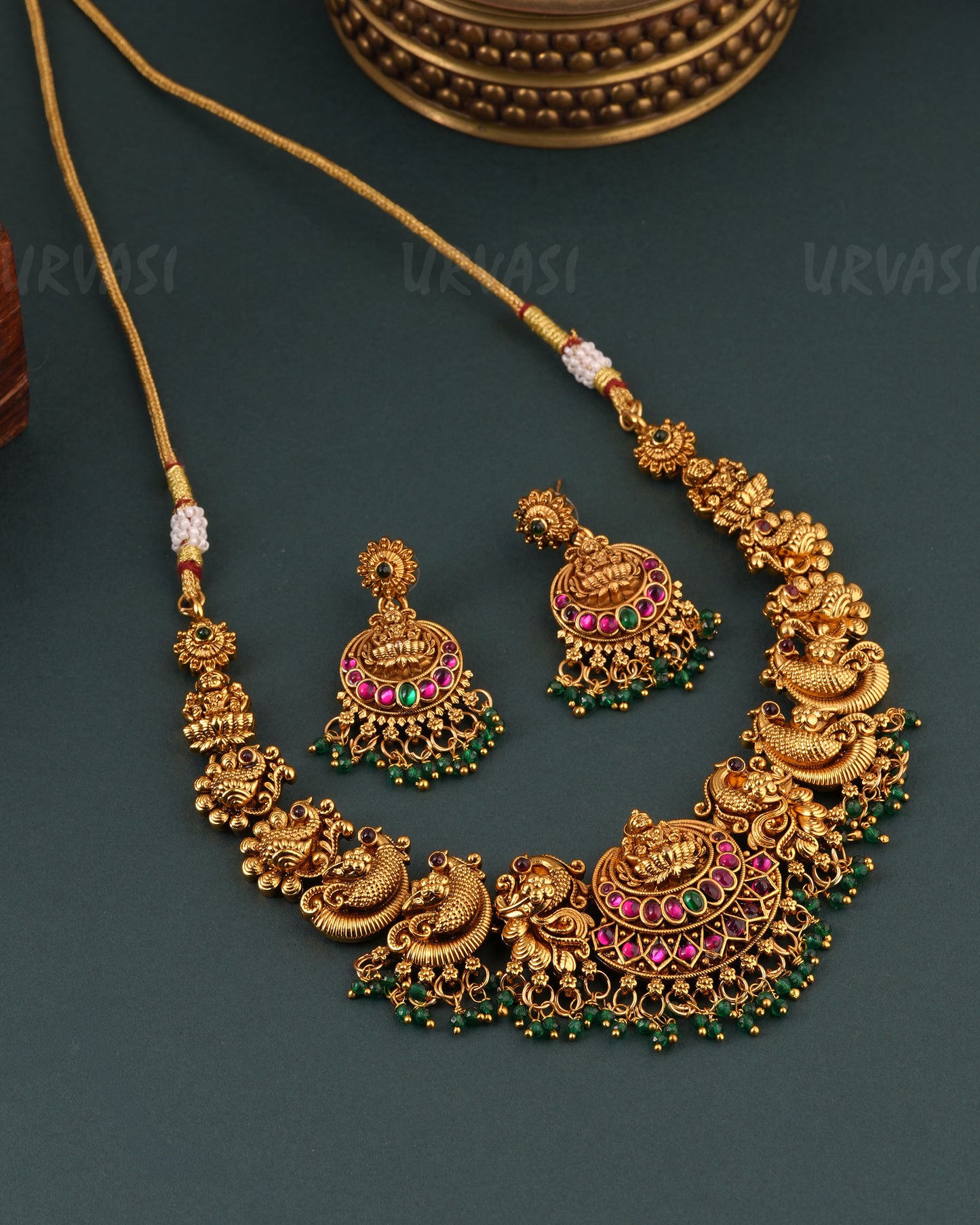 Gold - Toned Lakshmi Peacock Necklace 1659