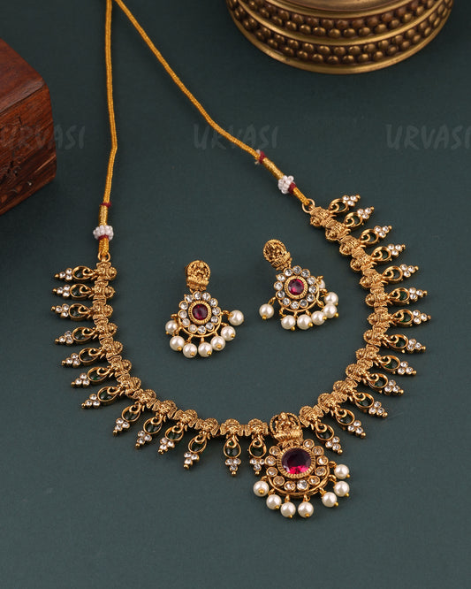 Gold-Toned Floral Designed Lekshmi Necklace 1666