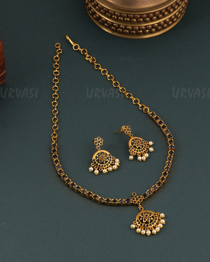 Gold-Toned Floral Attigai Necklace 1668