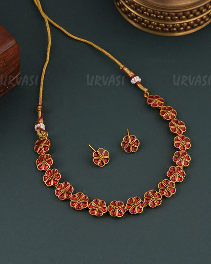 Gold -Toned Floral Designed  Choker Necklace 1645