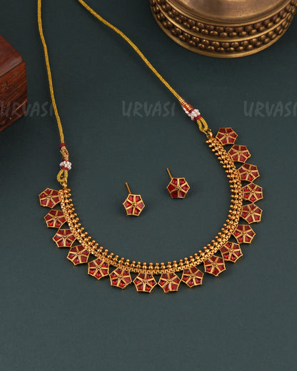 Gold-Toned Floral Designed Choker Necklace 1643