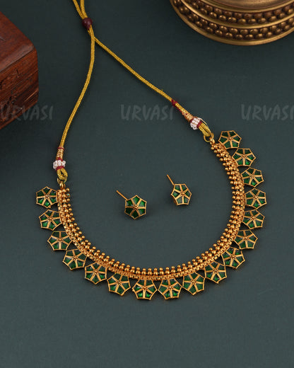 Gold-Toned Floral Designed Choker Necklace 1643