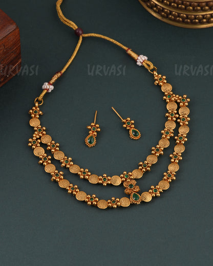 Gold-Toned  Floral Kaasu Two-layer Necklace  1642