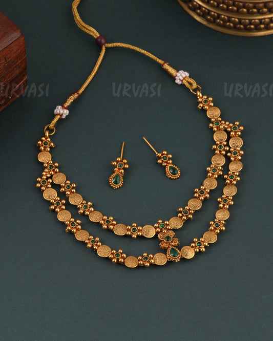 Gold-Toned  Floral Kaasu Two-layer Necklace  1642