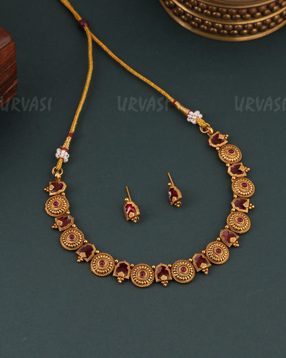 Gold-Toned Round-Designed Palakka Version Choker Necklace 1651