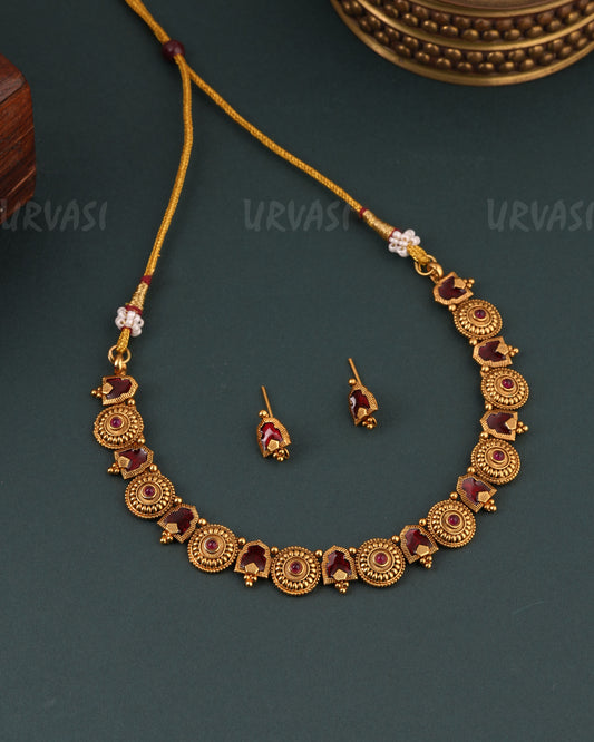 Gold-Toned Round-Designed Palakka Version Choker Necklace 1651