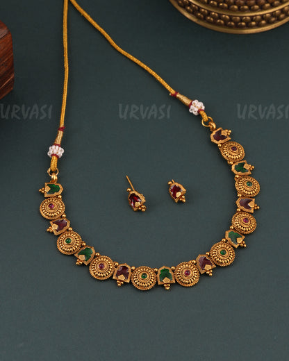Gold-Toned Round-Designed Palakka Version Choker Necklace 1651