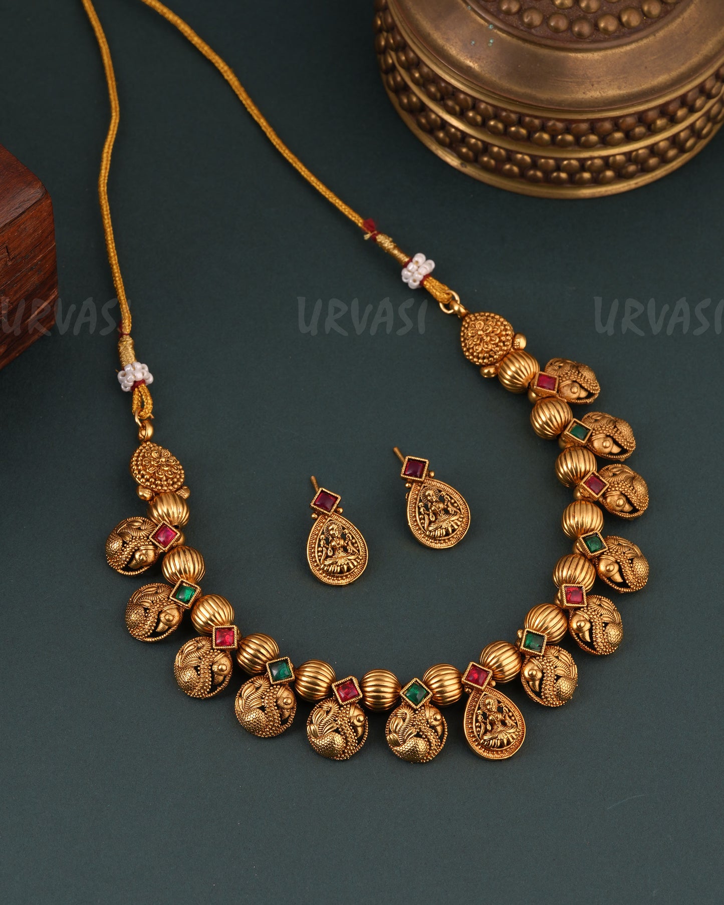 Gold-Toned Lakshmi Peacock Motif Necklace 1652