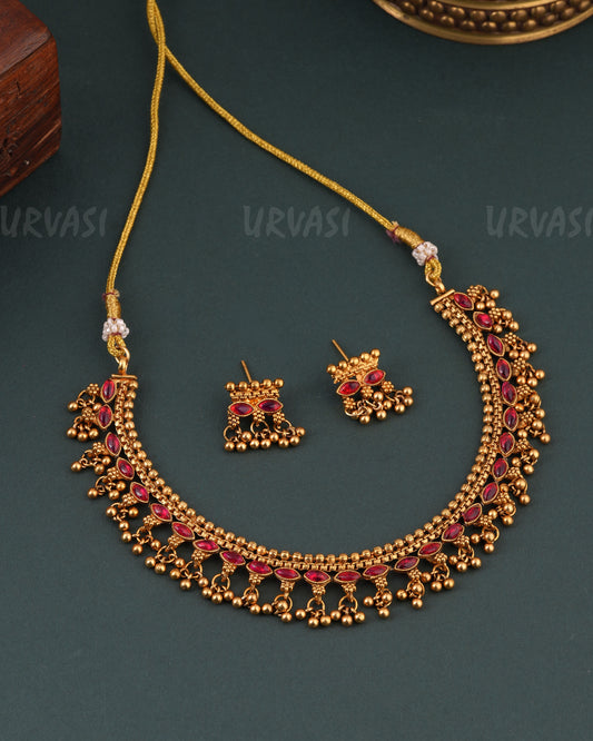 Gold- Toned  Eye Designed Bead  Hanging Necklace 1644
