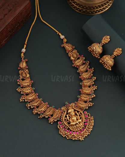 Gold-Toned Floral Leaf Lakshmi Necklace 1681