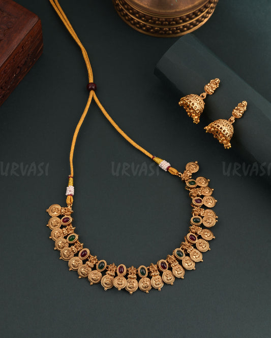 Gold-Toned Floral Lakshmi Kaasu Choker Necklace 1685