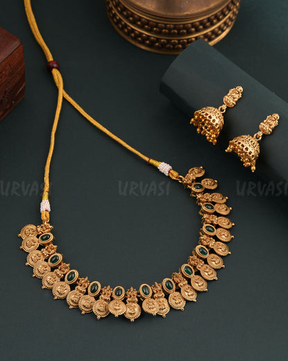 Gold-Toned Floral Lakshmi Kaasu Choker Necklace 1685