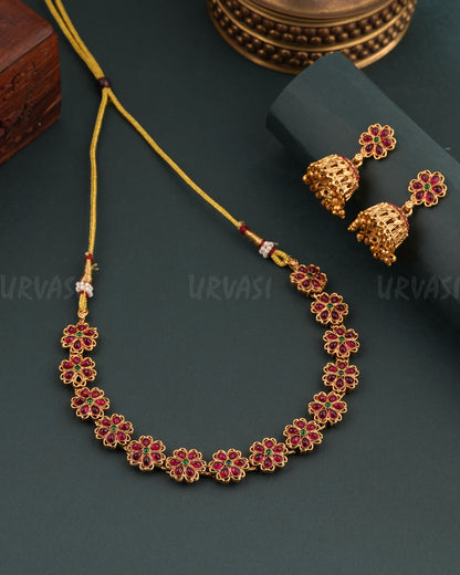 Gold-Toned Floral Designed Choker Necklace 1687