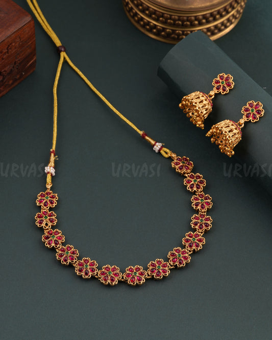 Gold-Toned Floral Designed Choker Necklace 1687