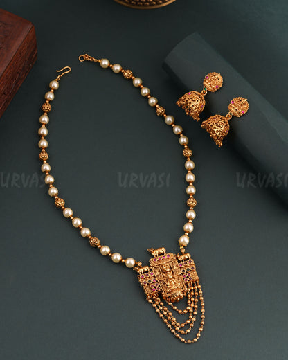 Gold-Toned Floral Lakshmi Pearl Long Necklace 1674