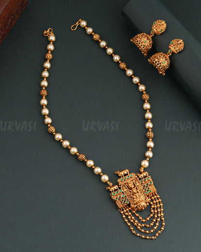 Gold-Toned Floral Lakshmi Pearl Long Necklace 1674