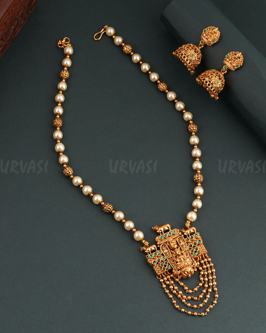 Gold-Toned Floral Lakshmi Pearl Long Necklace 1674