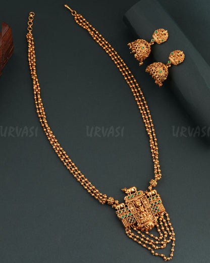 Gold-Toned Floral Lakshmi Jhumka Hanging Long Necklace 1676